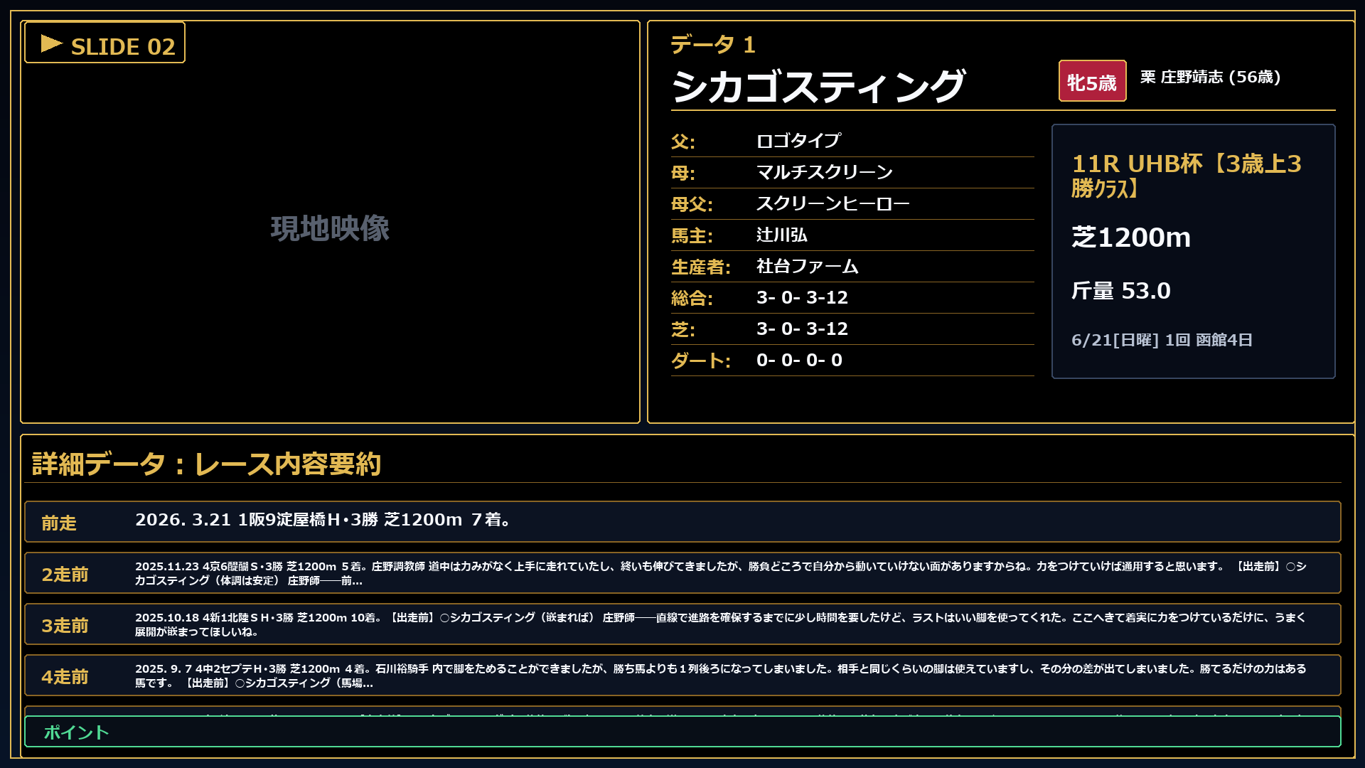 シカゴスティング レースコメント