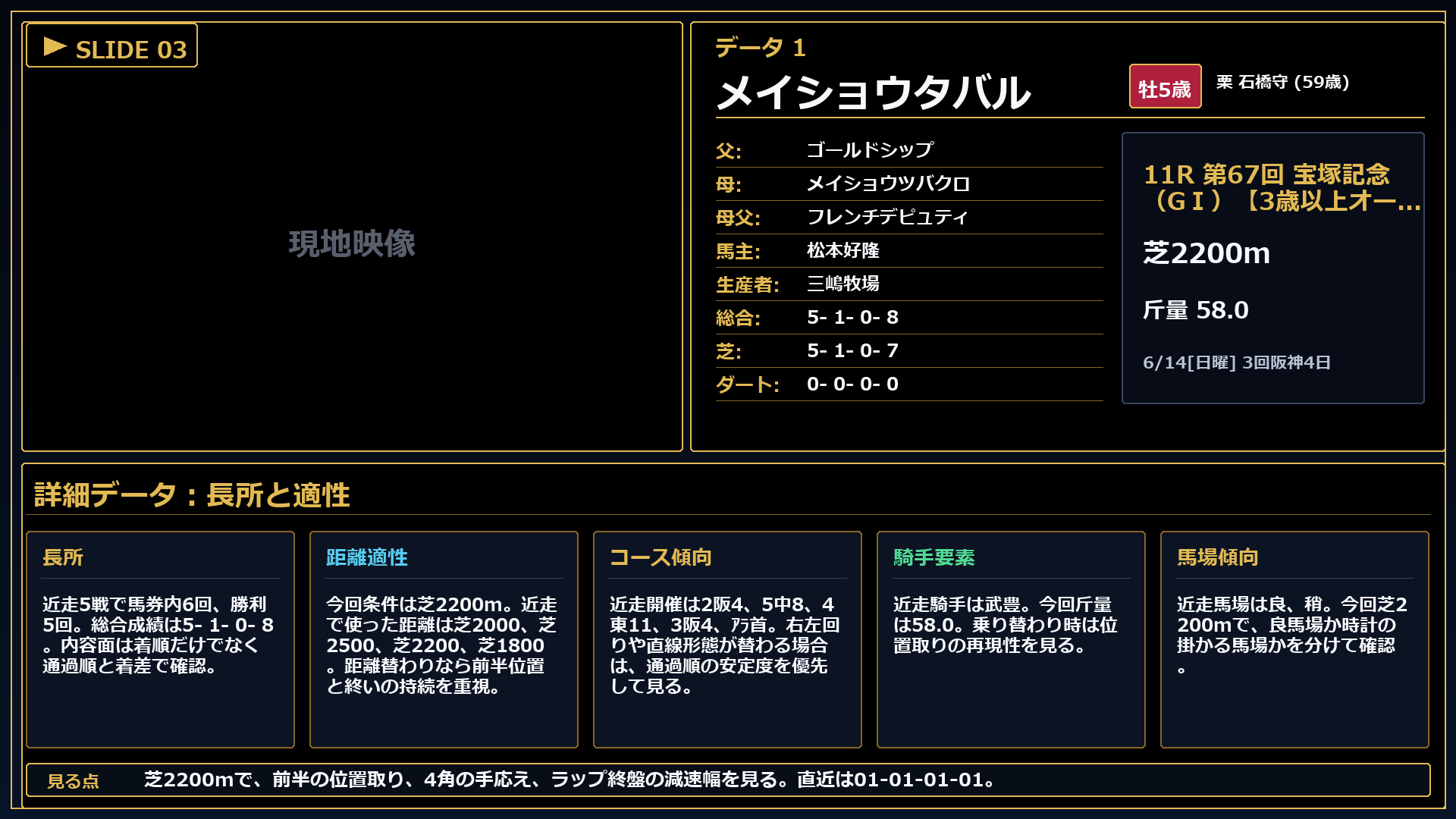 メイショウタバル 長所と課題