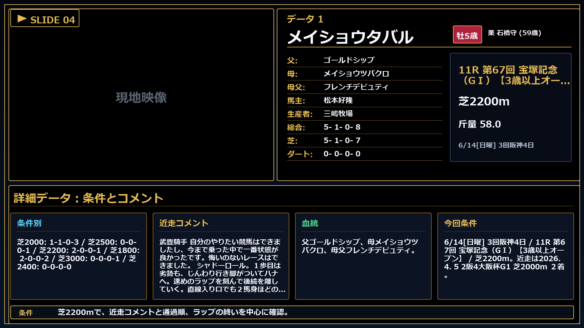 メイショウタバル 条件とコメント
