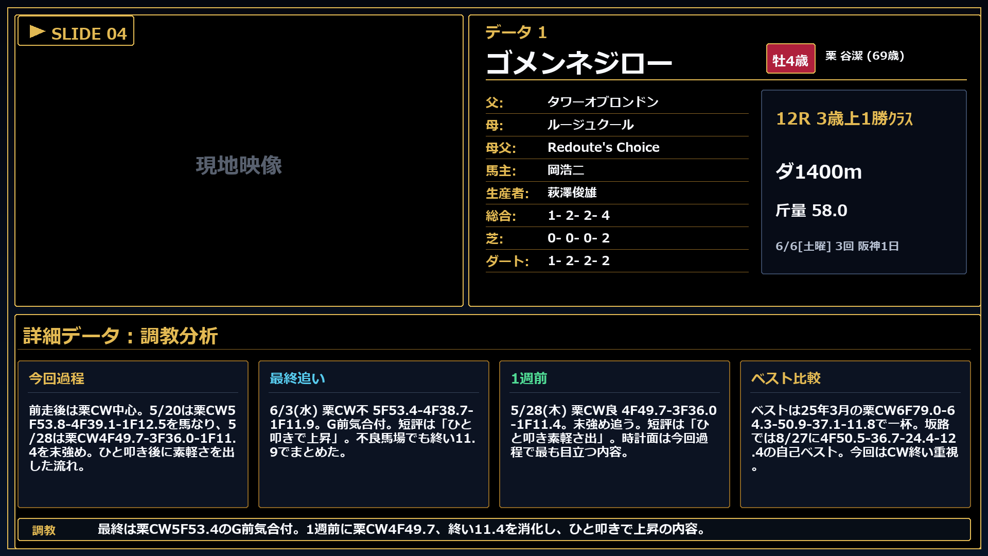 ゴメンネジロー 調教分析