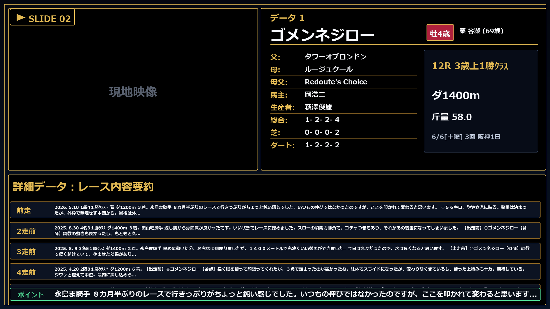 ゴメンネジロー レースコメント