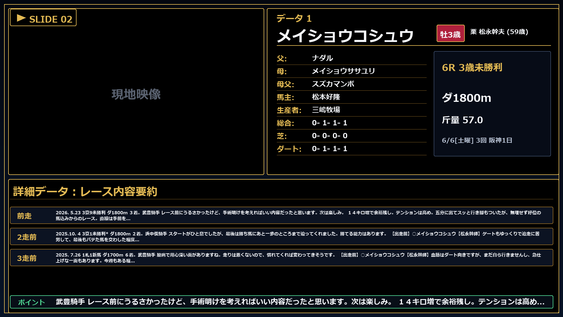 メイショウコシュウ レースコメント