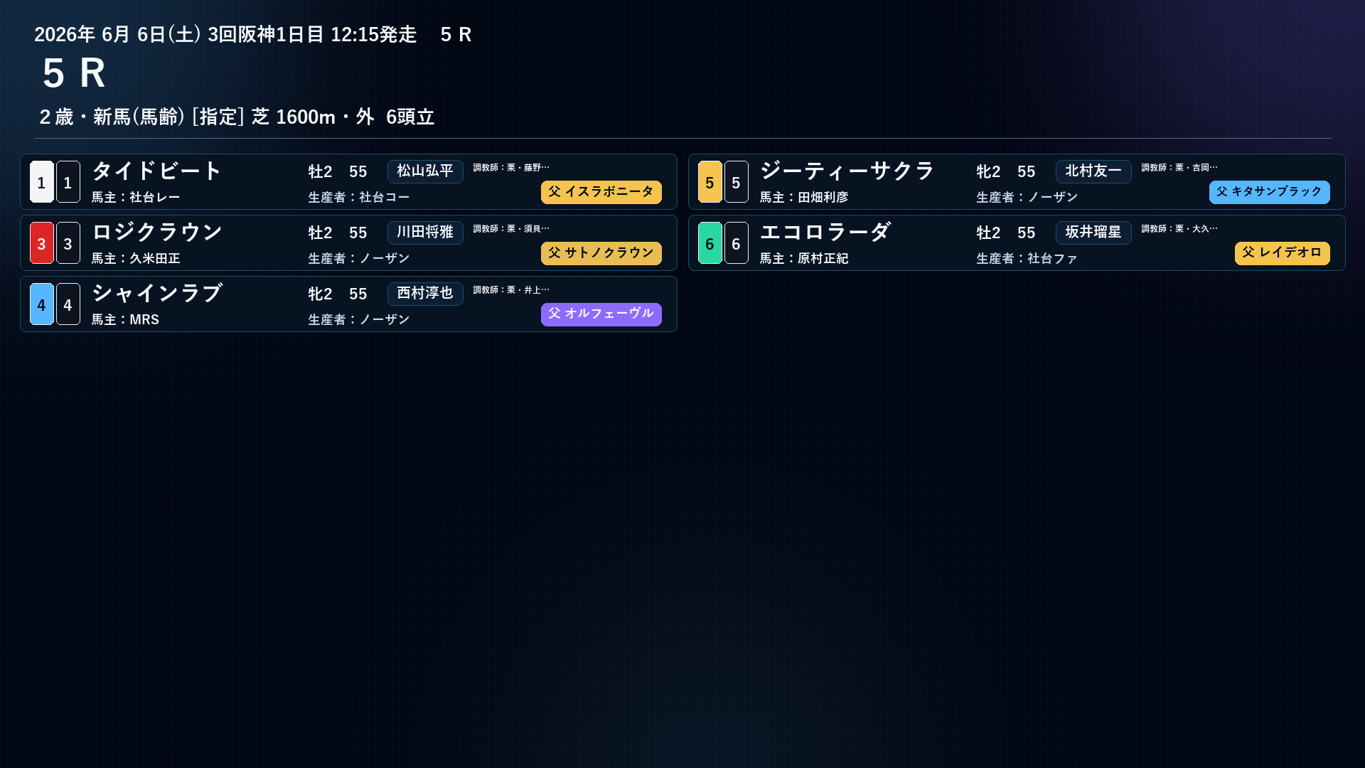 ロジクラウン 出馬表 6/6 阪神5R