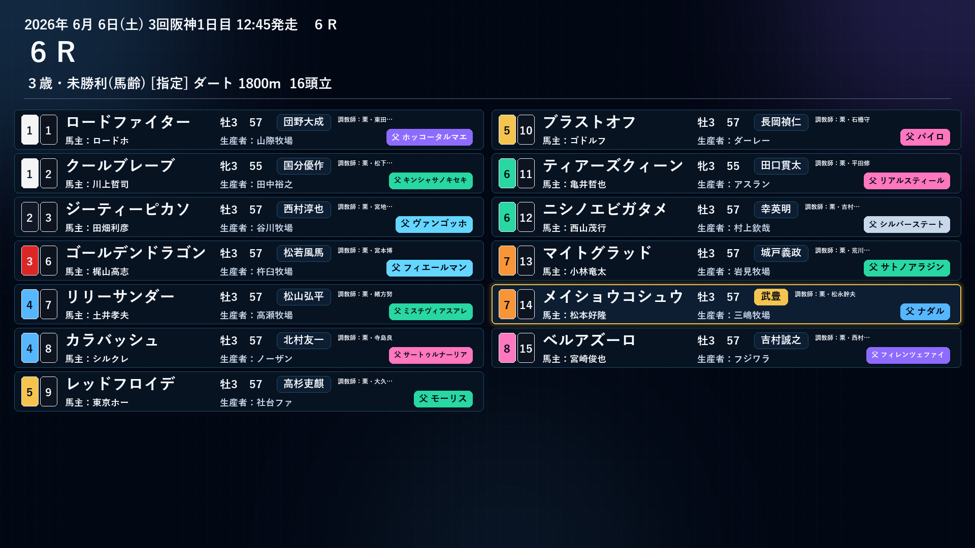 メイショウコシュウ 出馬表 6/6 阪神6R