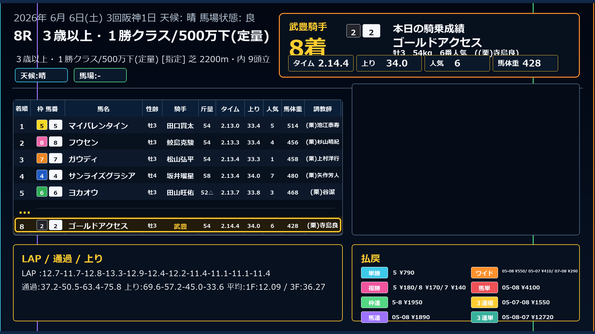 ゴールドアクセス レース結果 6/6 阪神8R